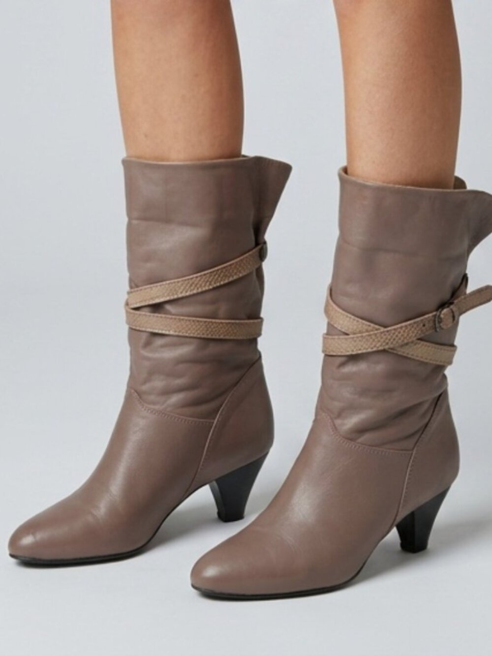Vintage Gray Boots Vintage Gray '80s Slouch Heel Belted Snake Booties
